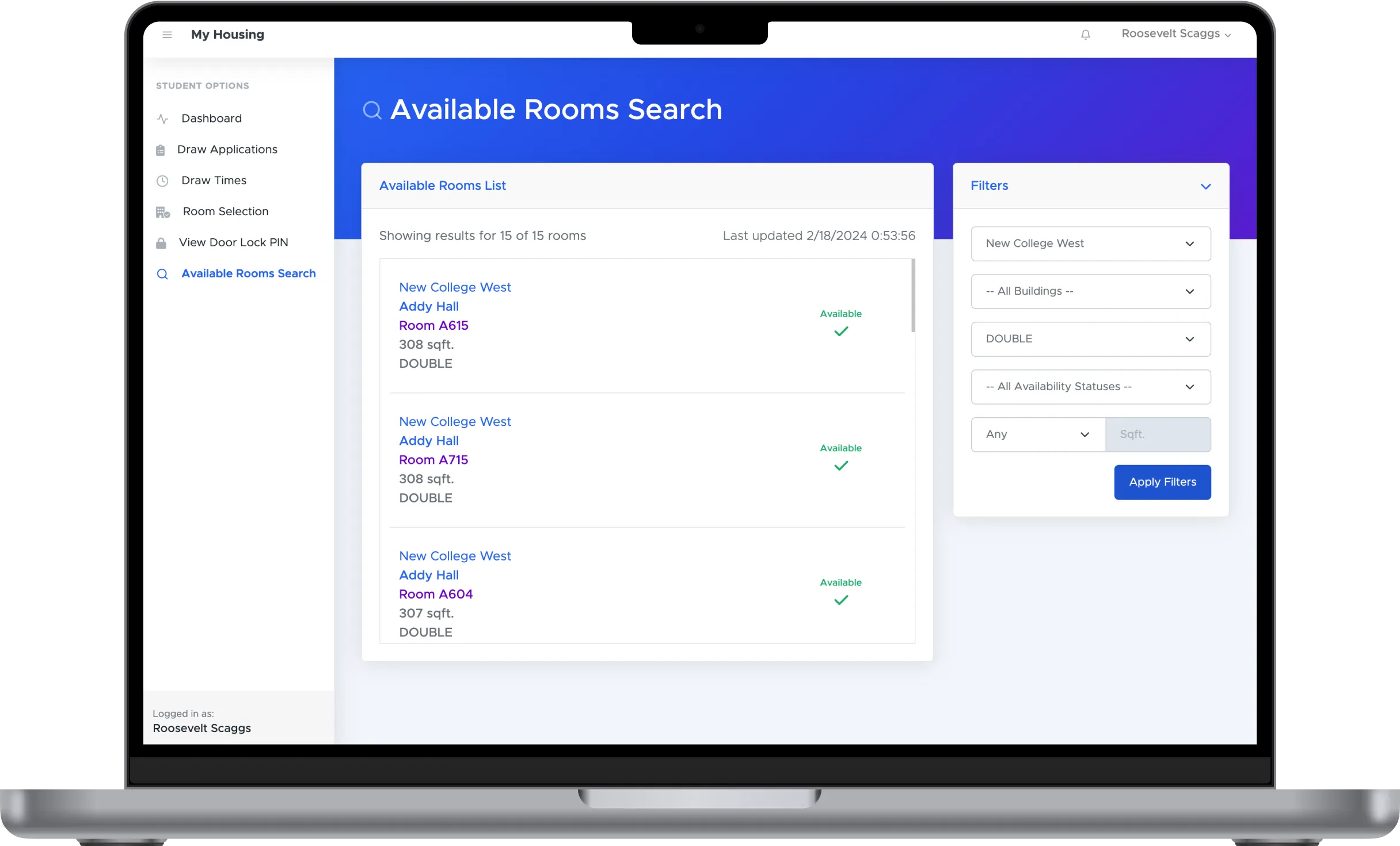 Live list of available housing