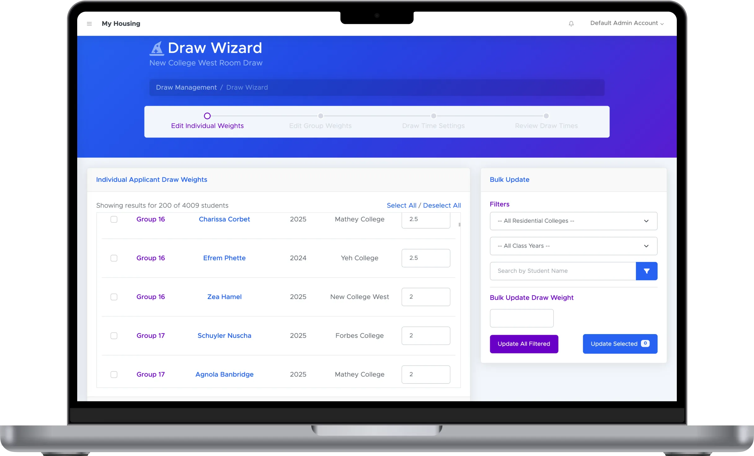 Draw Wizard assigning priority weights