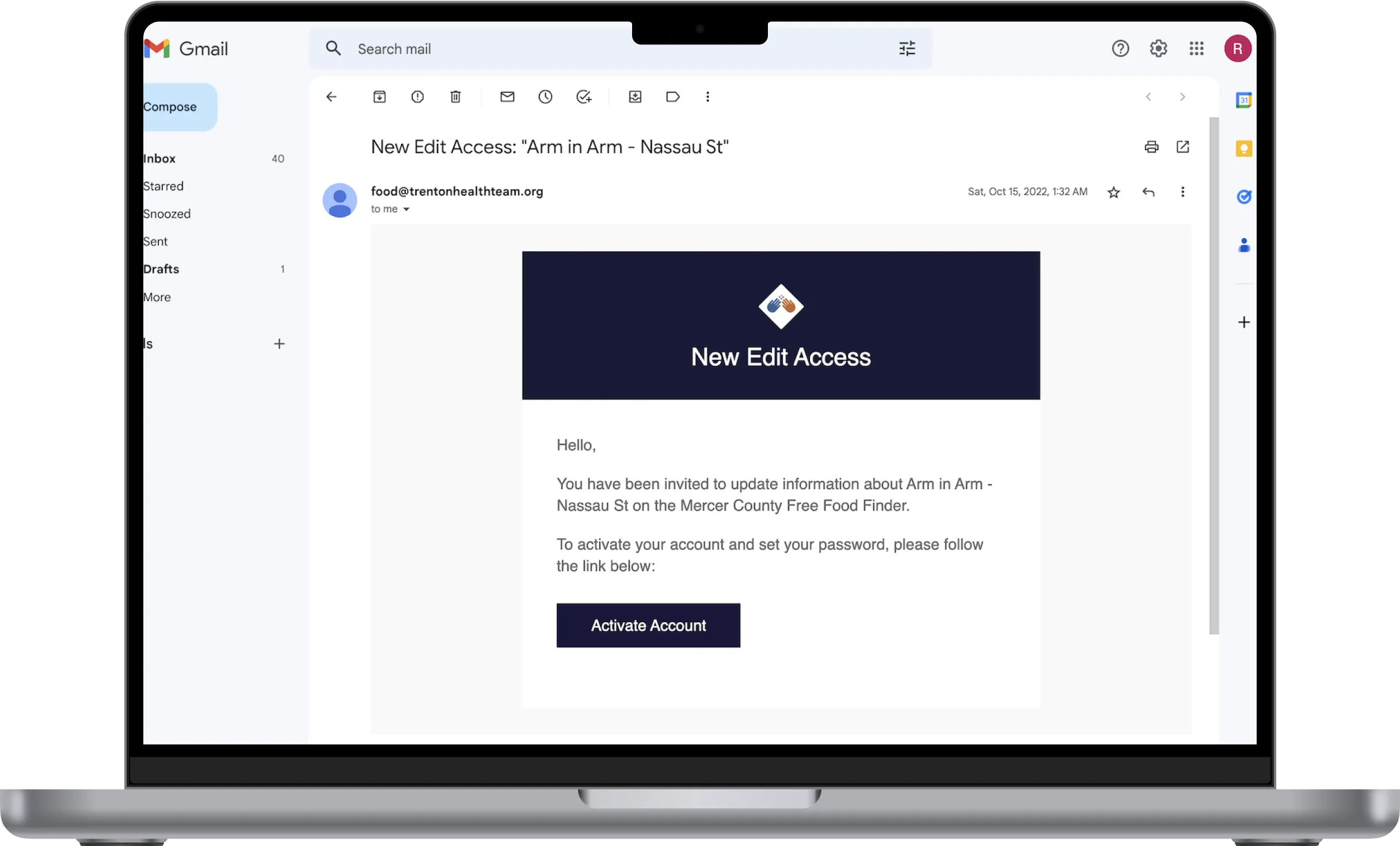 Email notifying a user of limited admin access