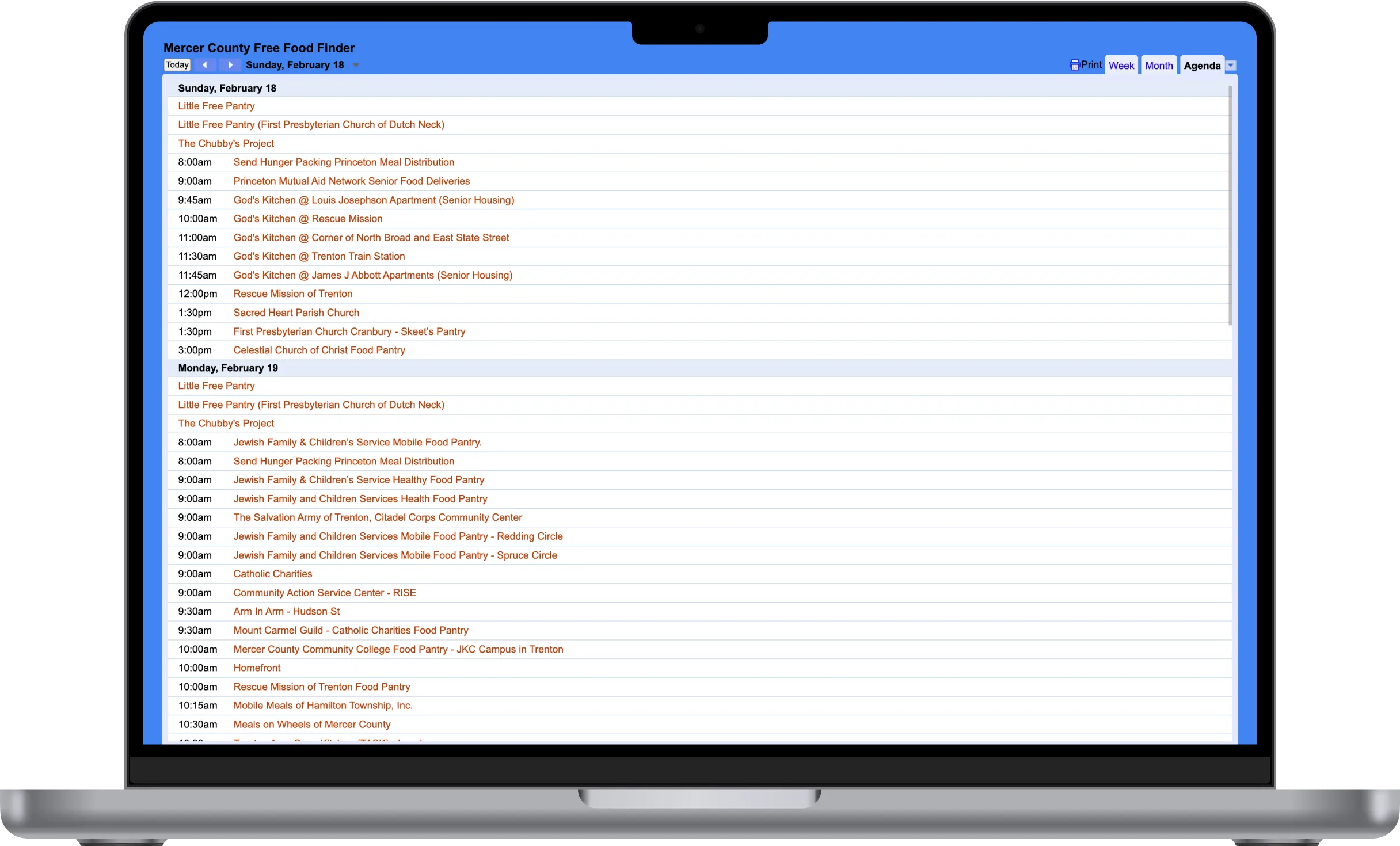 Food resource events synced to Google Calendar